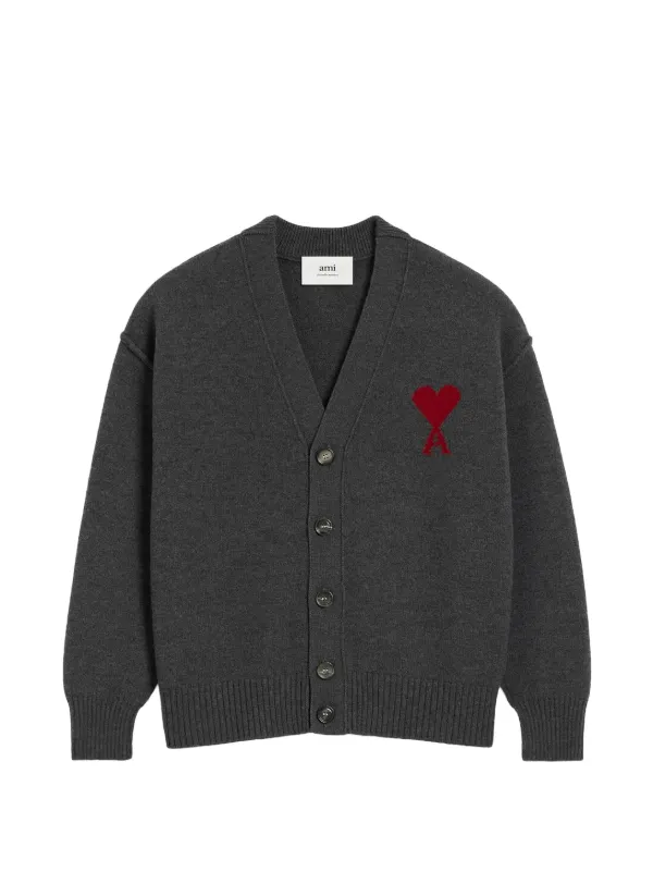 AMI Paris Ami De Coeur V-neck Cardigan | Grey | FARFETCH AU