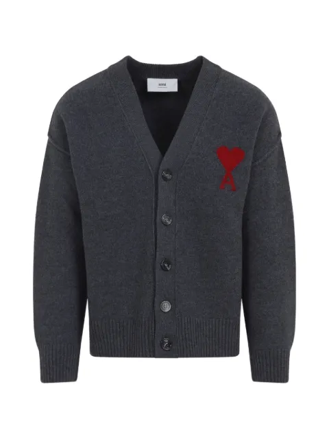 AMI Paris grey wool cardigan with Ami de Coeur