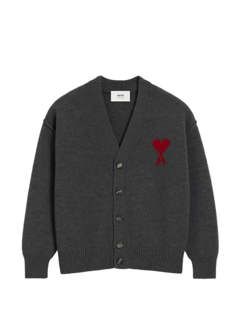 AMI Paris grey wool cardigan with Ami de Coeur