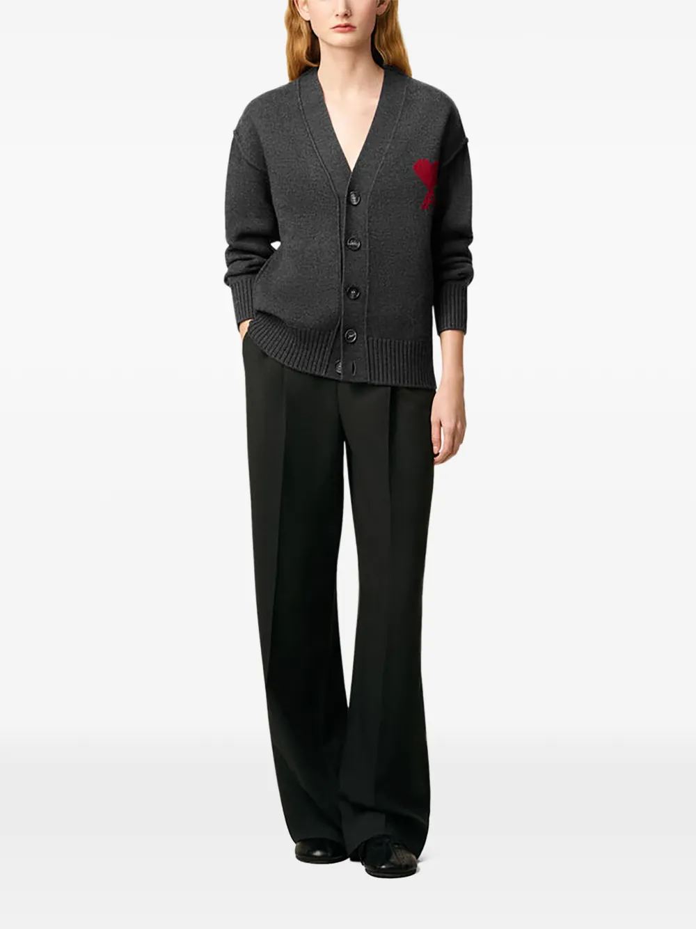AMI Paris Wollen vest met Ami de Coeur Grijs