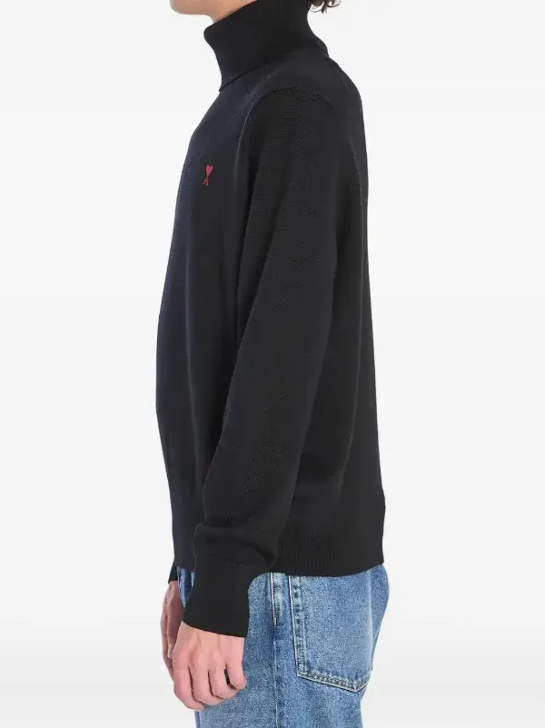 AMI Paris Ami De Coeur Turtleneck Black Sweater | Black | FARFETCH