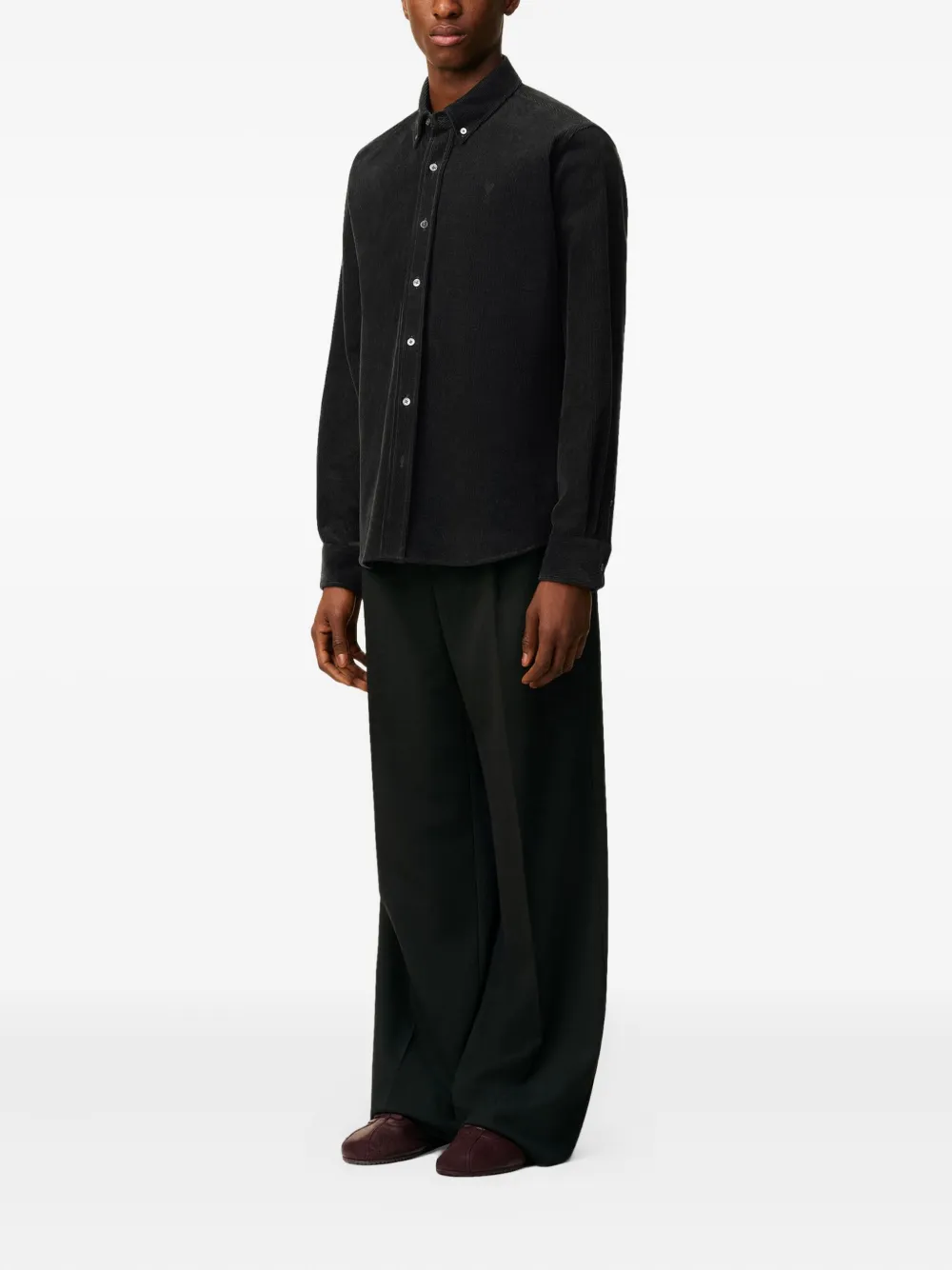 AMI Paris Ami de Coeur ribfluwelen shirt Zwart