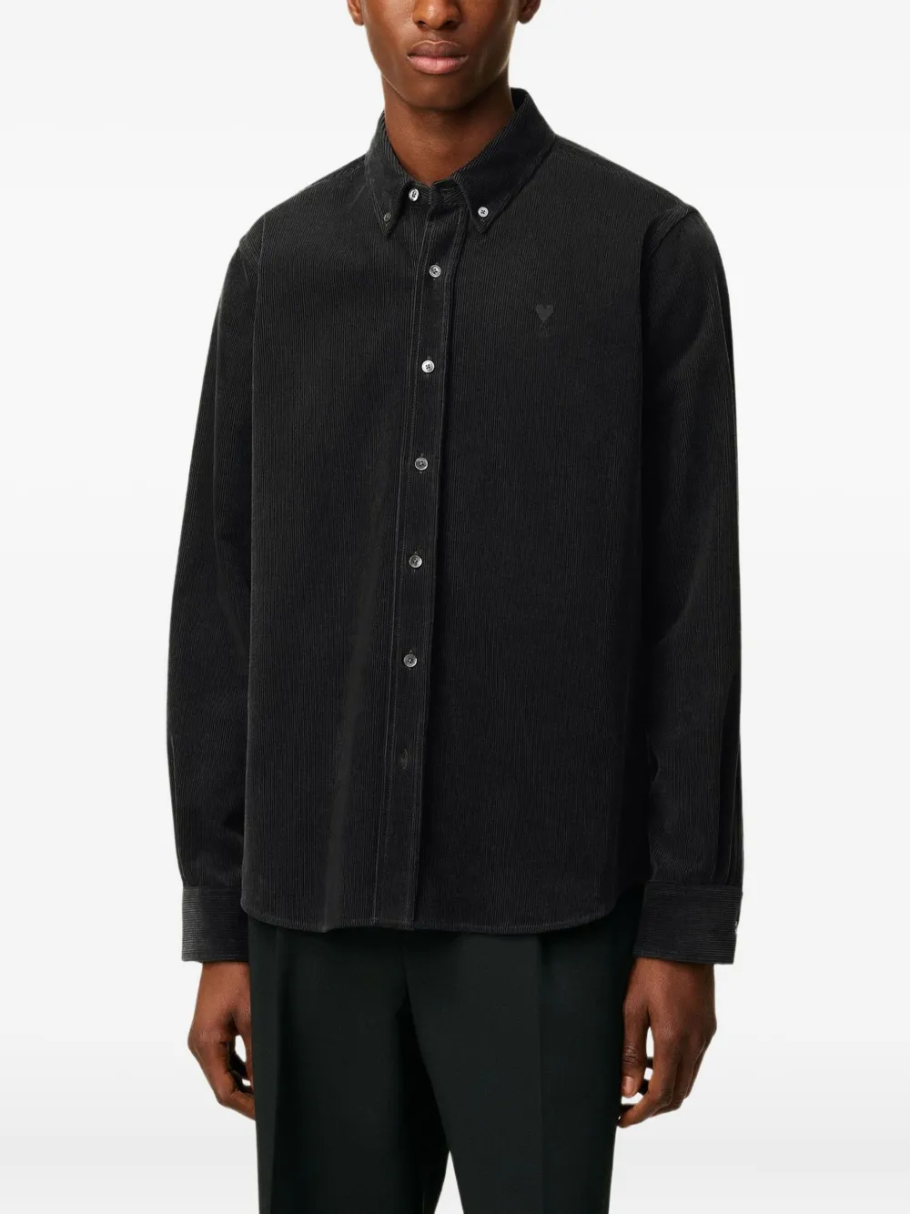 AMI Paris Ami de Coeur ribfluwelen shirt Zwart