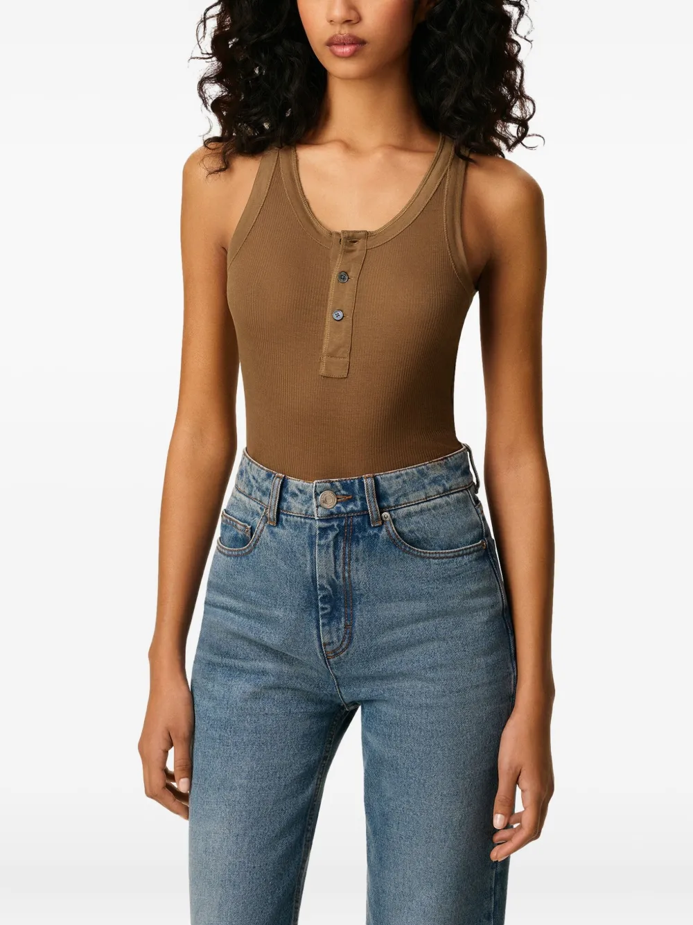 AMI Paris Geribbelde tanktop Bruin