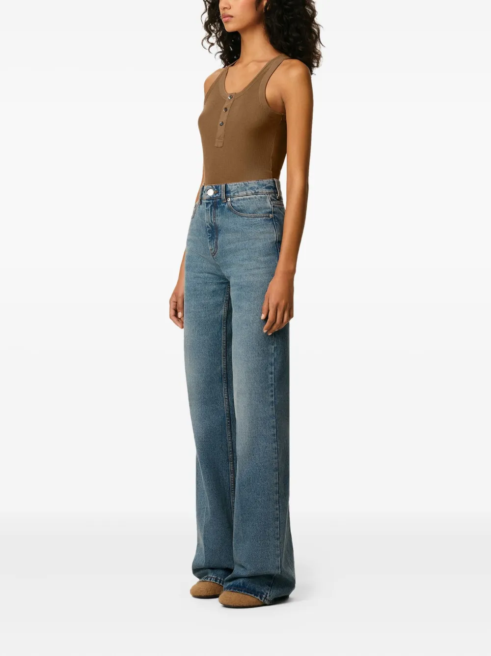 AMI Paris Geribbelde tanktop Bruin