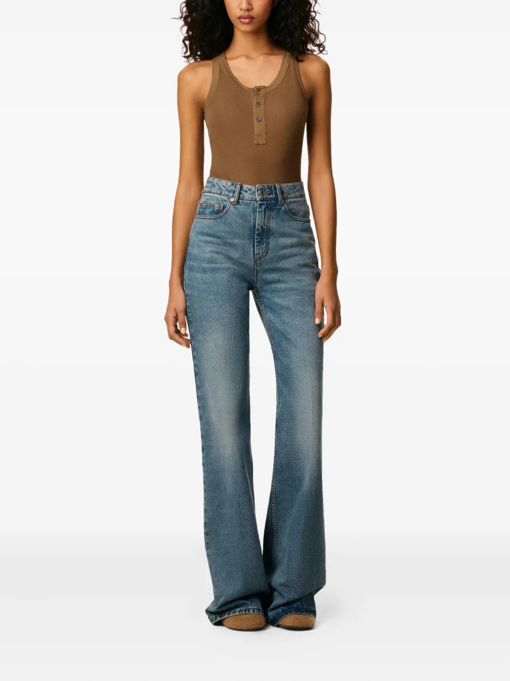 AMI Paris Geribbelde tanktop Bruin