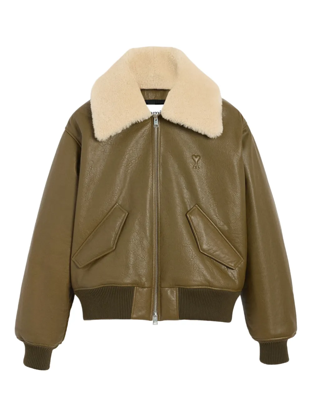 AMI Paris leather zipped jacket | Green | Image 1