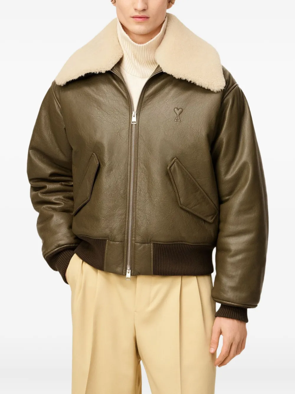 AMI Paris Leren jack Groen