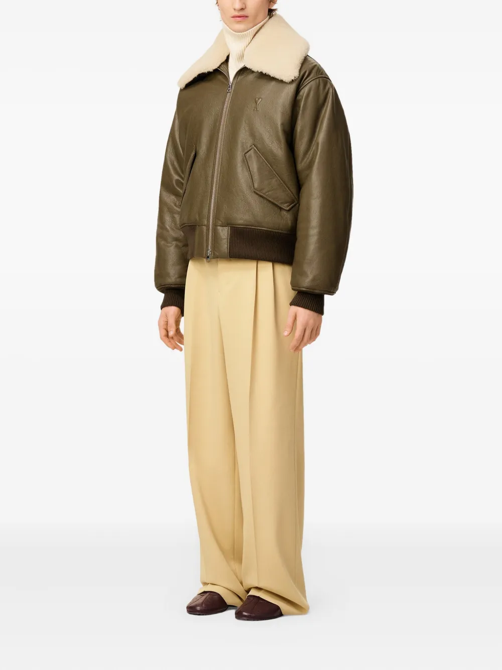 AMI Paris Leren jack Groen