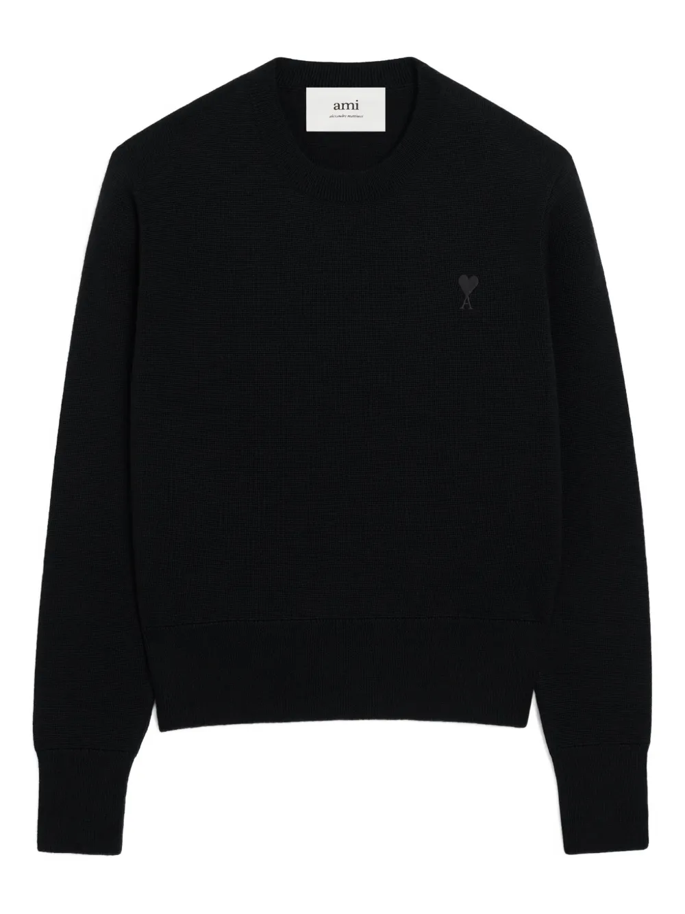 AMI Paris Trui met geborduurd hart en ronde hals 0180 BLACK BLACK
