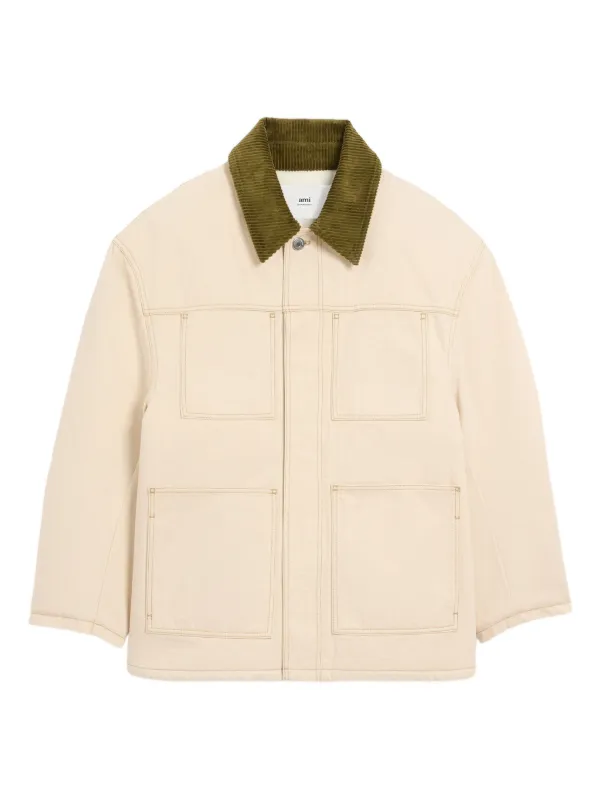 Ami Paris Padded Cotton Worker Jacket in Neutrals