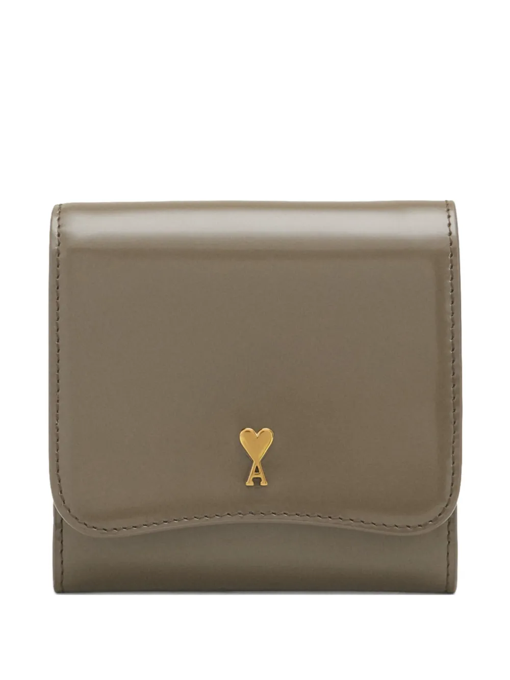 Ami Alexandre Mattiussi Grey Glazed Leather Paris Paris Compact Wallet Grey In Brown