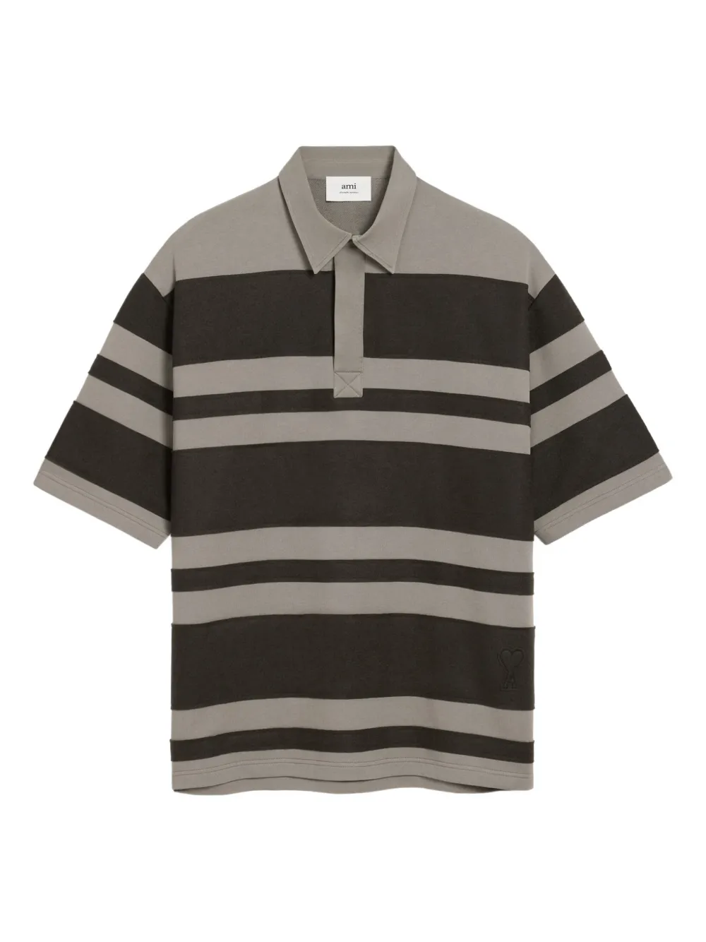 AMI Paris Ami De Coeur striped cotton polo shirt | Grey | Image 1