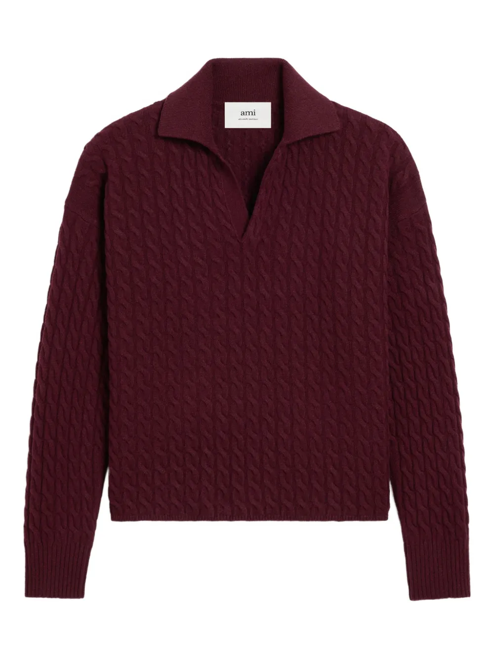 AMI Paris cable-knit wool polo shirt | Red | Image 1