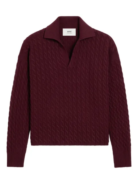 AMI Paris cable-knit wool polo shirt