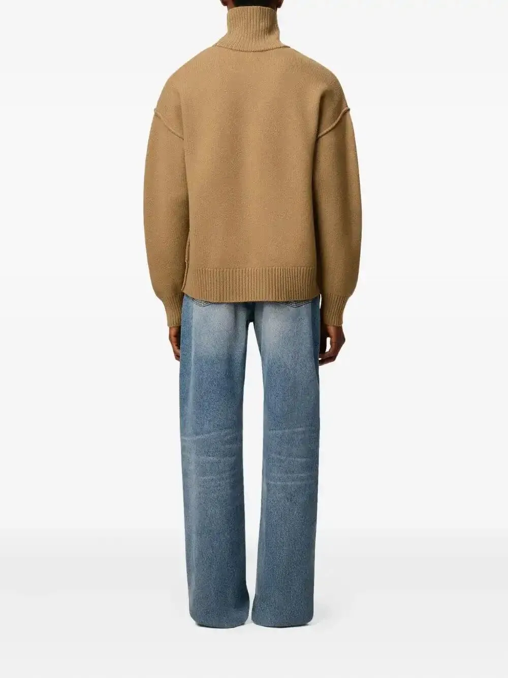 AMI Paris Ami De Coeur Funnel-neck Sweater in Brown, view 4