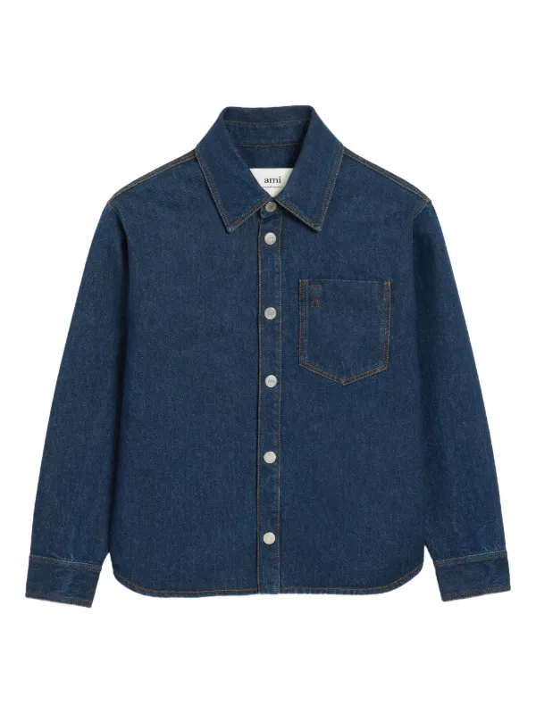 Ami Paris Ami De Coeur Cotton Overshirt in Blue