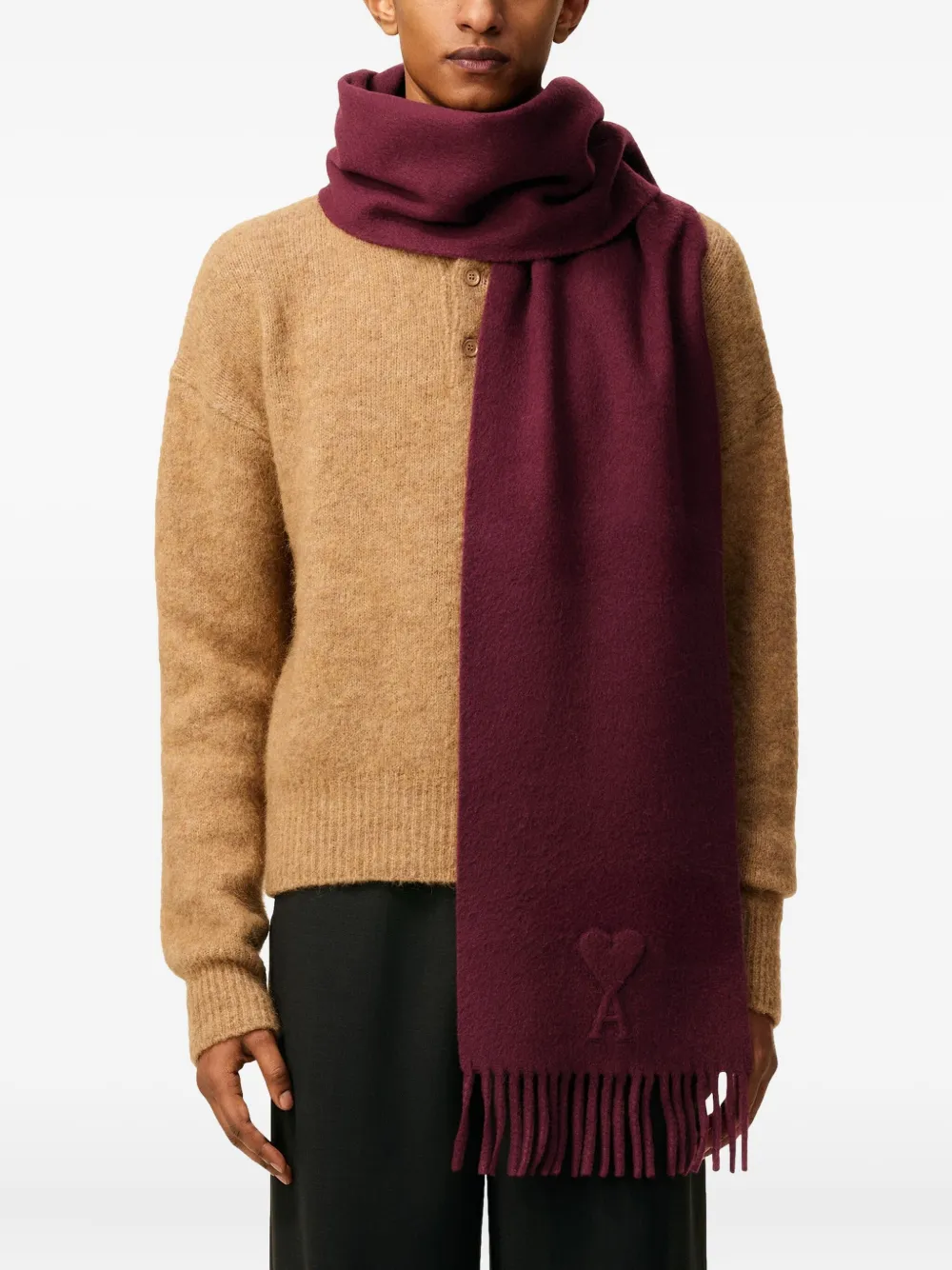 Ami Alexandre Mattiussi Ami De Coeur Wool Scarf In Burgundy