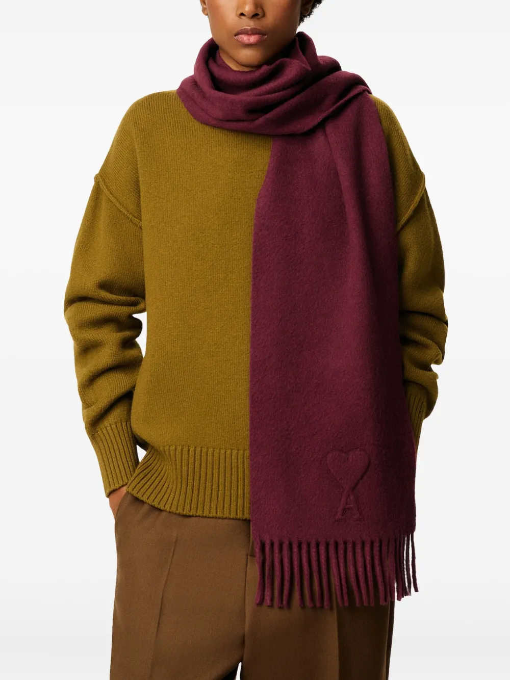 Ami Alexandre Mattiussi Ami De Coeur Wool Scarf In Burgundy