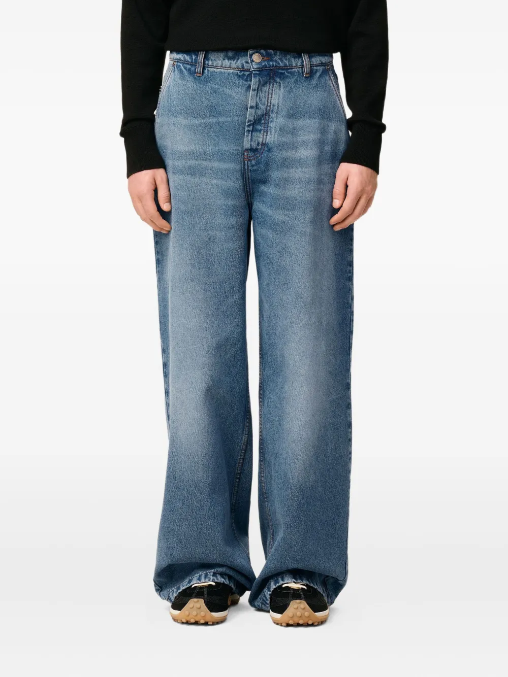 Ami Alexandre Mattiussi Wide Fit Jeans In Used Indigo Denim. In Blue