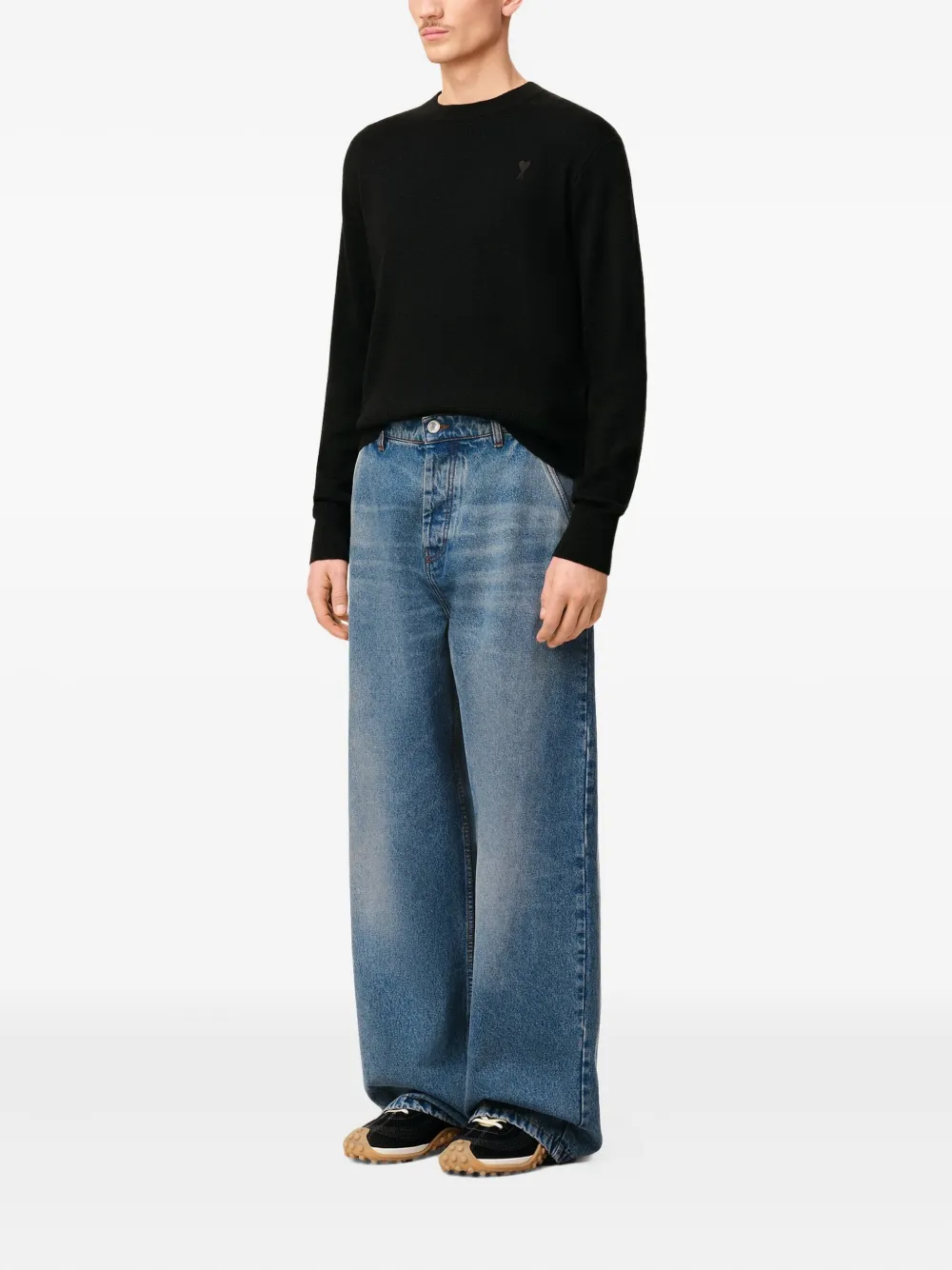 Ami Alexandre Mattiussi Wide Fit Jeans In Used Indigo Denim. In Blue