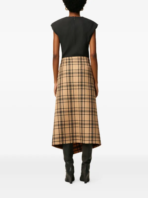 AMI Paris Wool Checked Wrap Midi Skirt Brown FARFETCH IN