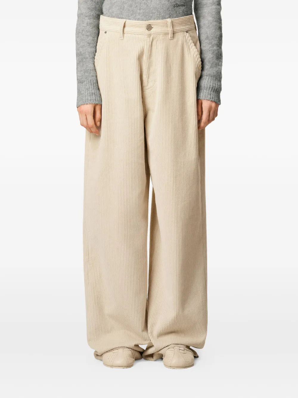 AMI Paris Broek met wijde pijpen Beige
