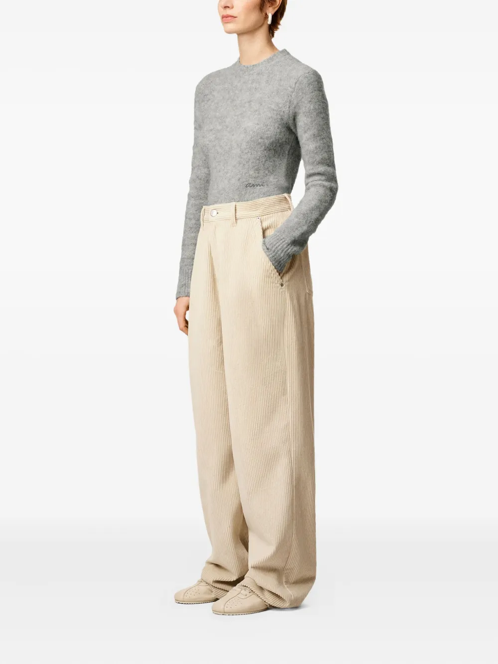 AMI Paris Broek met wijde pijpen Beige