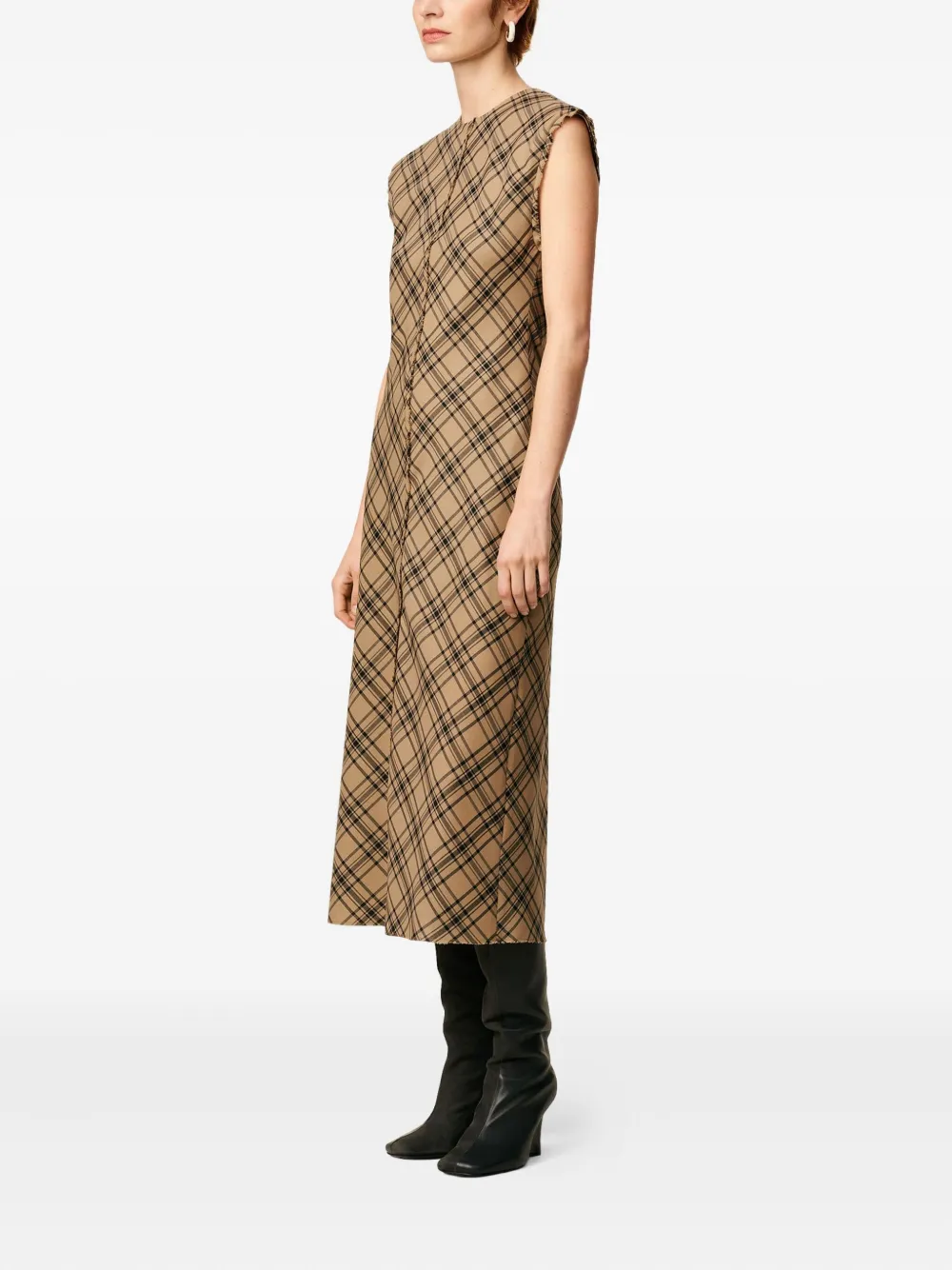 AMI Paris Geruite wollen maxi-jurk Bruin