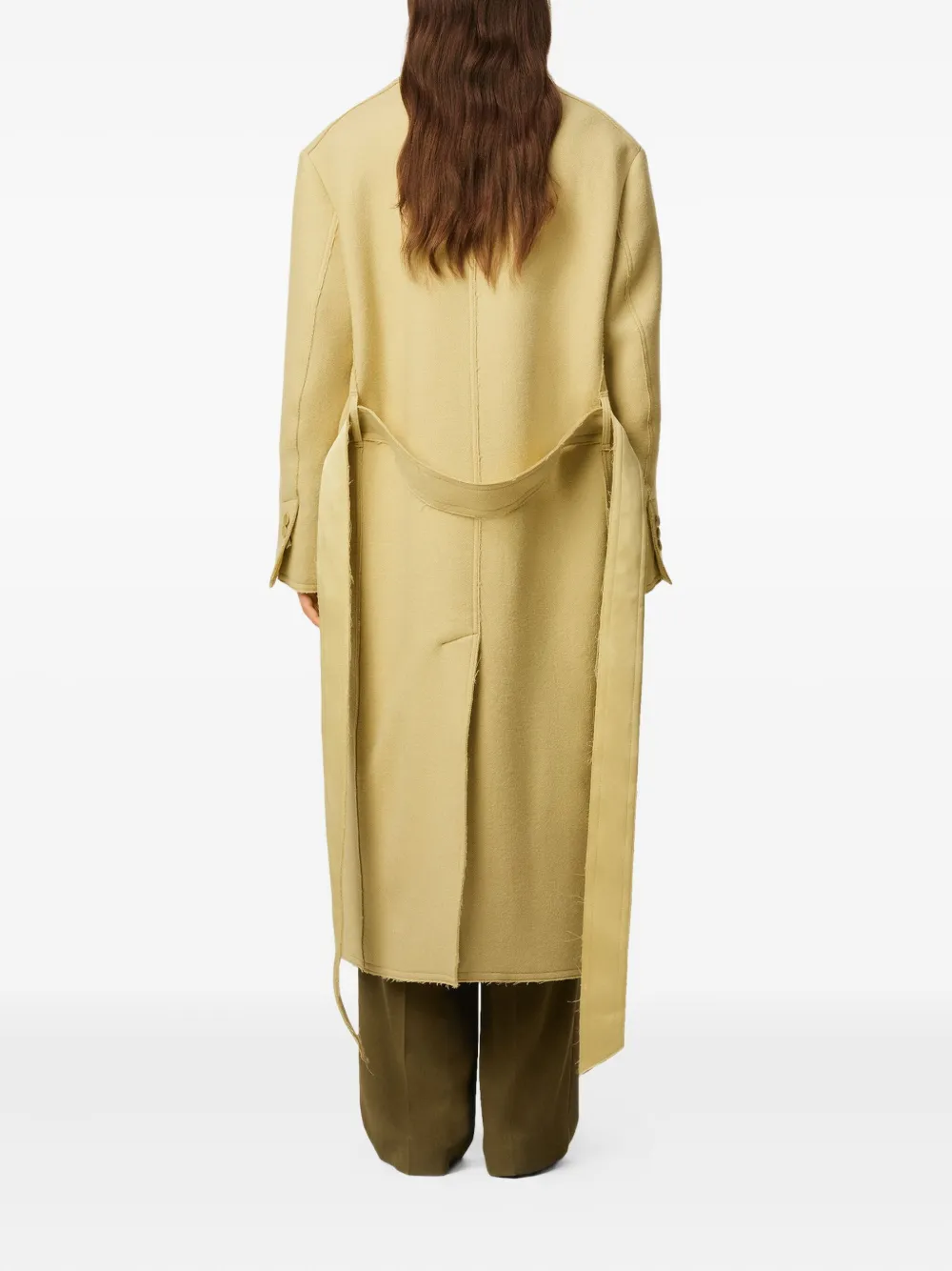 Ami Alexandre Mattiussi Green Wool Double Breasted Long Coat Yellow In Gold