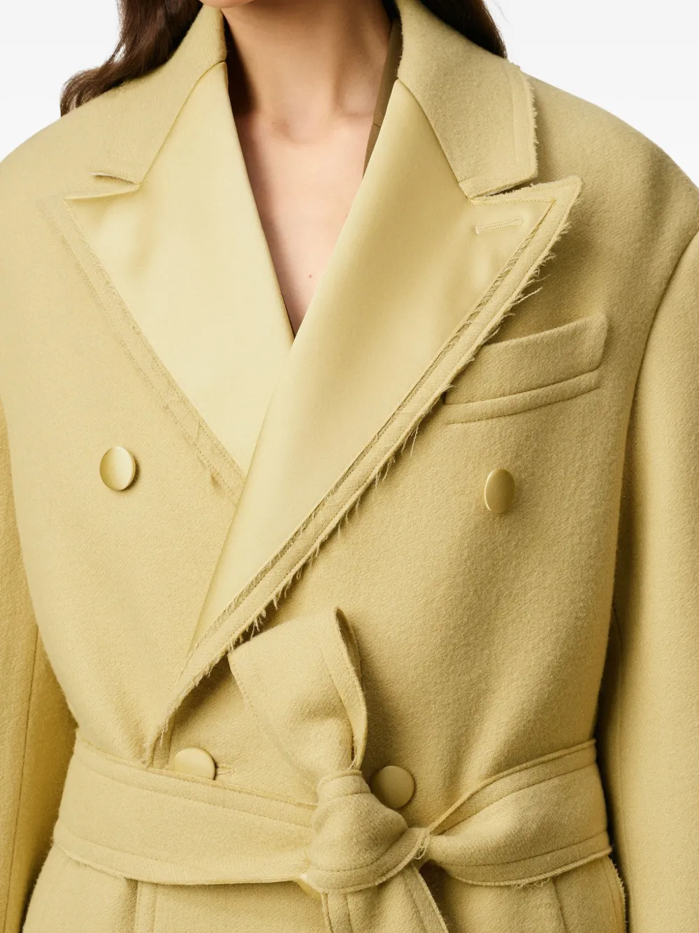 Ami Alexandre Mattiussi Green Wool Double Breasted Long Coat Yellow In Gold