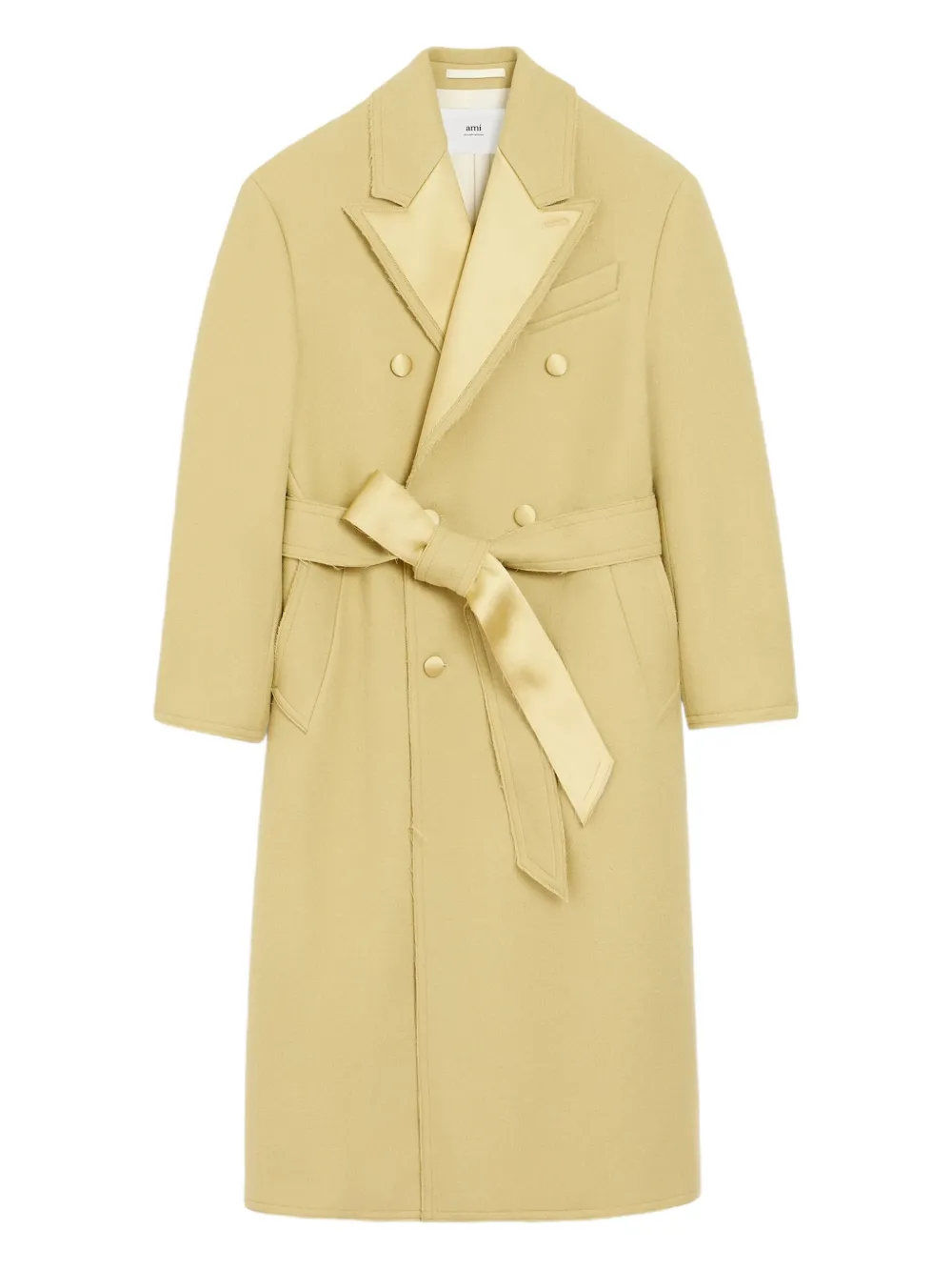 Ami Alexandre Mattiussi Green Wool Double Breasted Long Coat Yellow In Gold