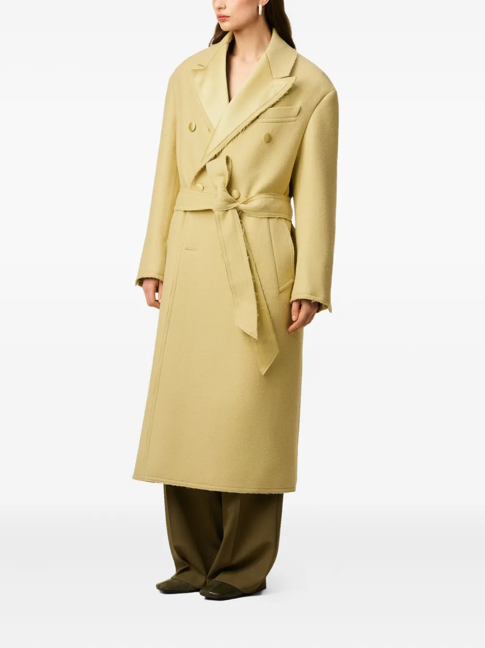 Ami Alexandre Mattiussi Green Wool Double Breasted Long Coat Yellow In Gold