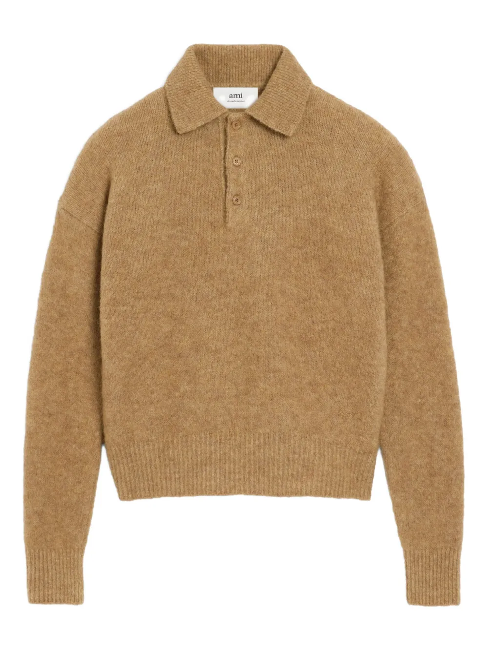 Ami Alexandre Mattiussi Alpaca And Wool Blend Long Sleeve Polo In Brown