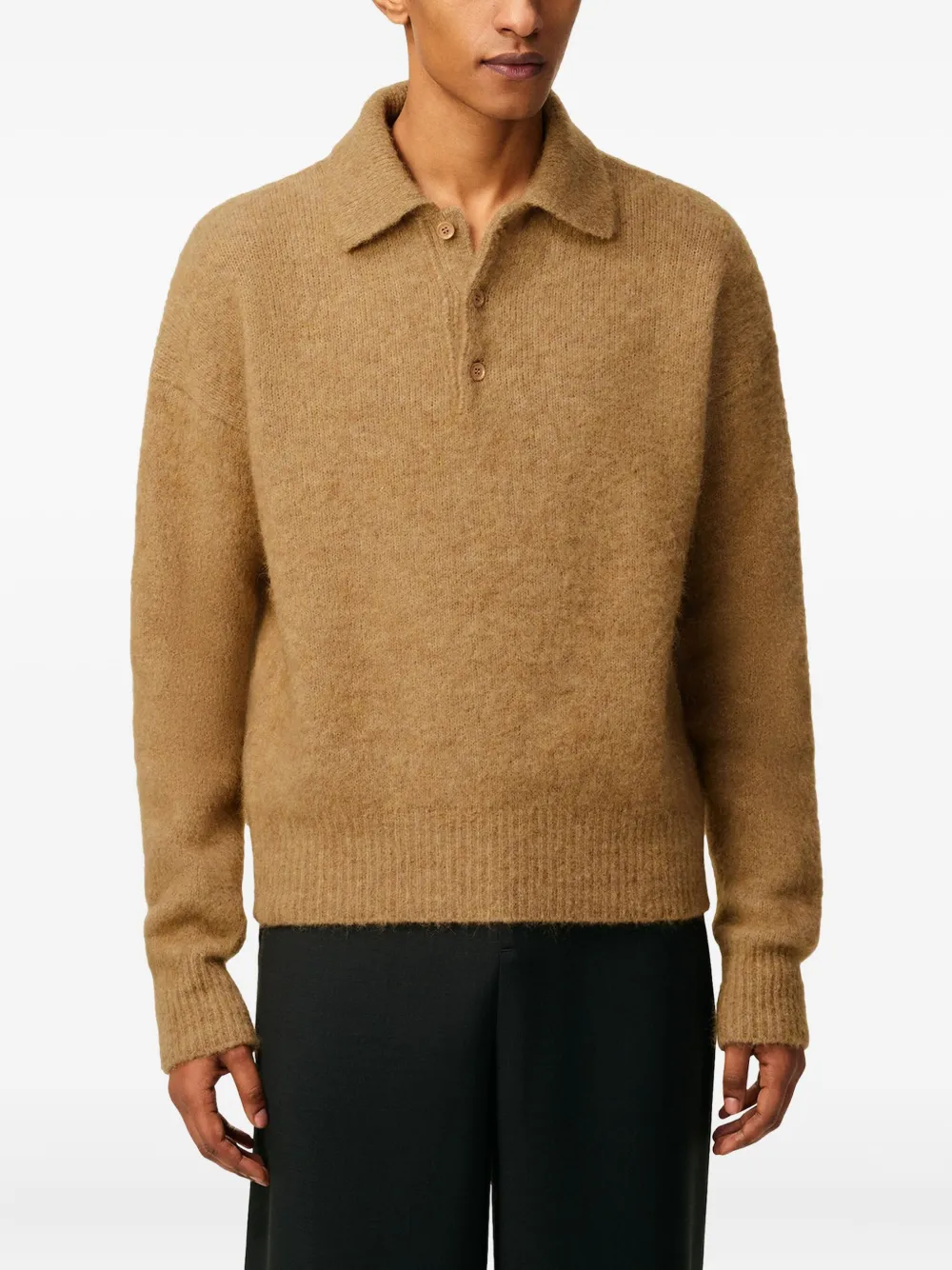 Ami Alexandre Mattiussi Alpaca And Wool Blend Long Sleeve Polo In Brown