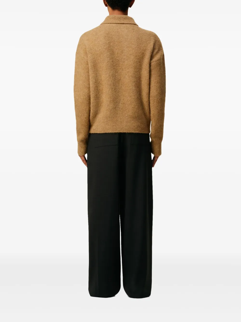 Ami Alexandre Mattiussi Alpaca And Wool Blend Long Sleeve Polo In Brown