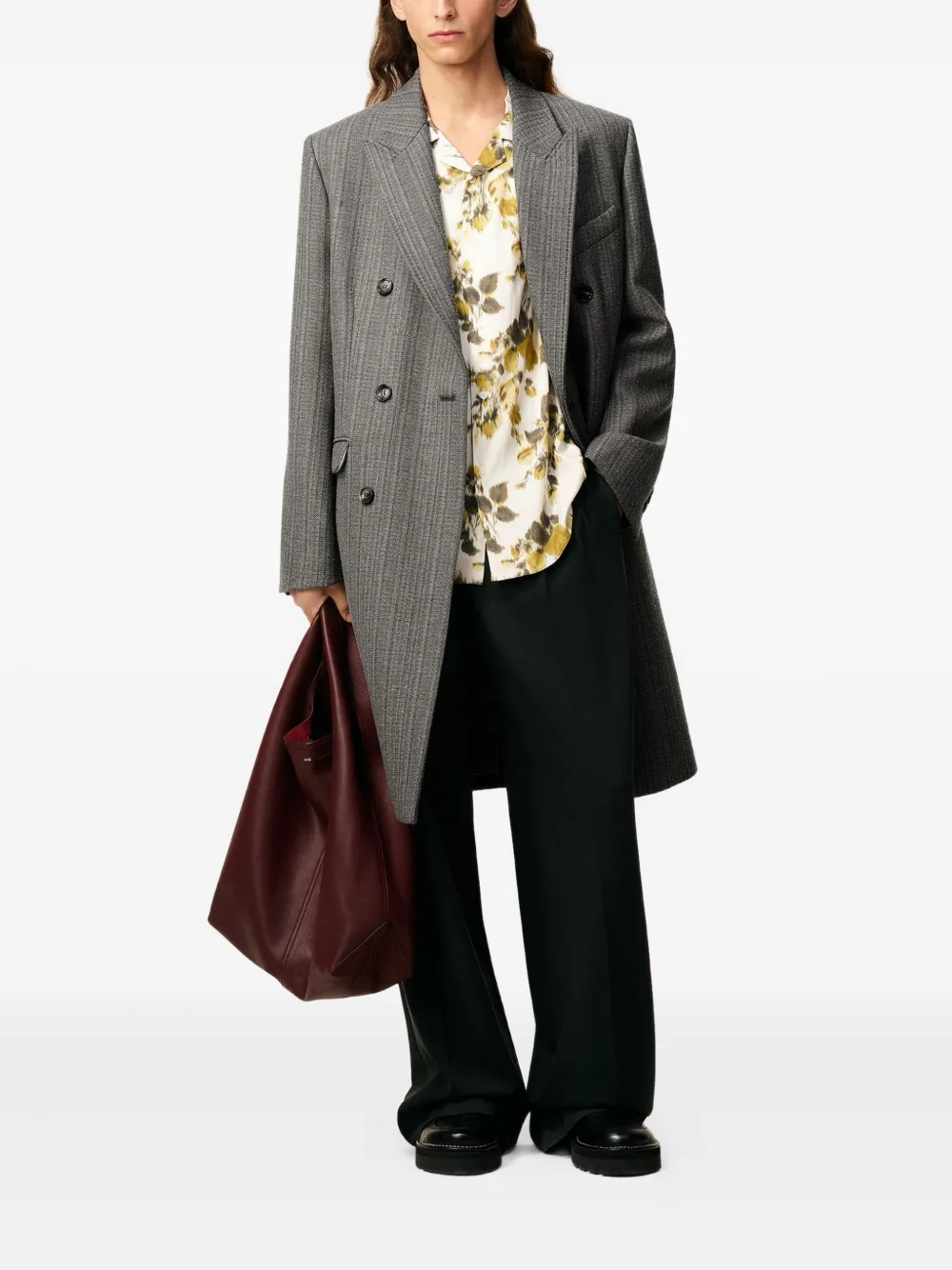 AMI Paris herringbone double-breasted coat Grijs