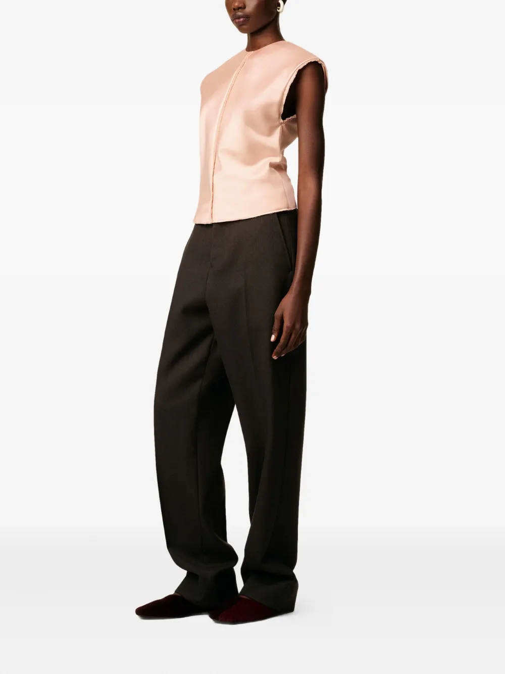 AMI Paris Mouwloze top met gerafelde rand Roze