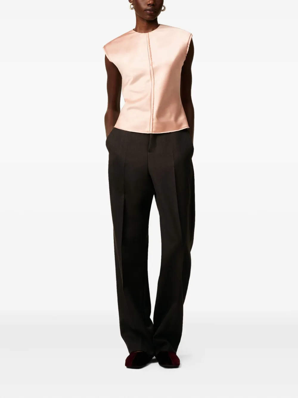 AMI Paris Mouwloze top met gerafelde rand Roze