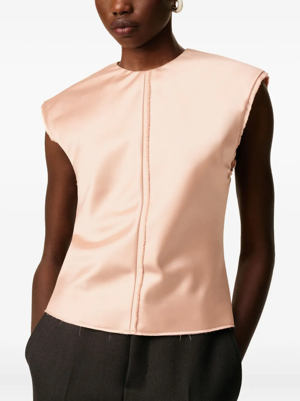 AMI Paris Mouwloze top met gerafelde rand Roze