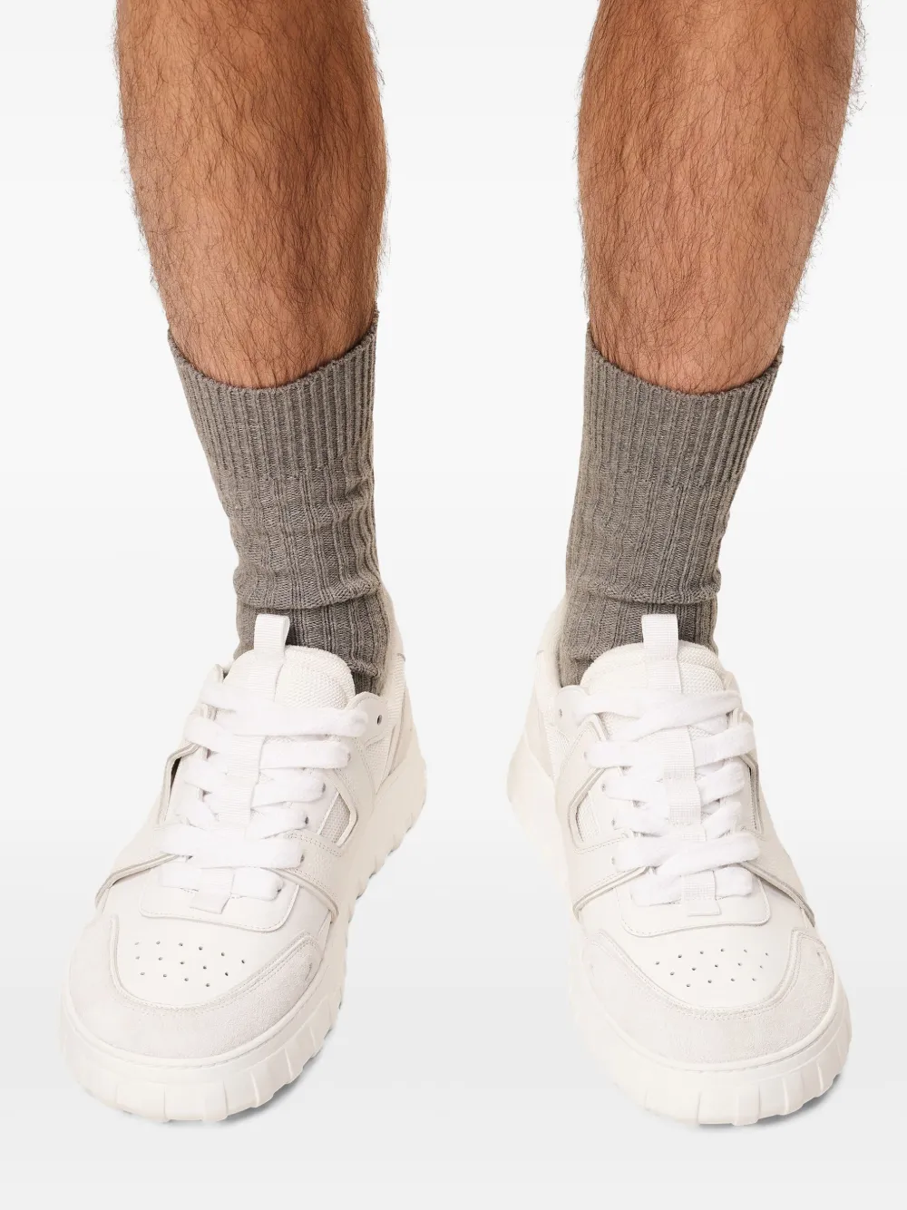 AMI Paris leather suede lace-up sneakers Neutrals