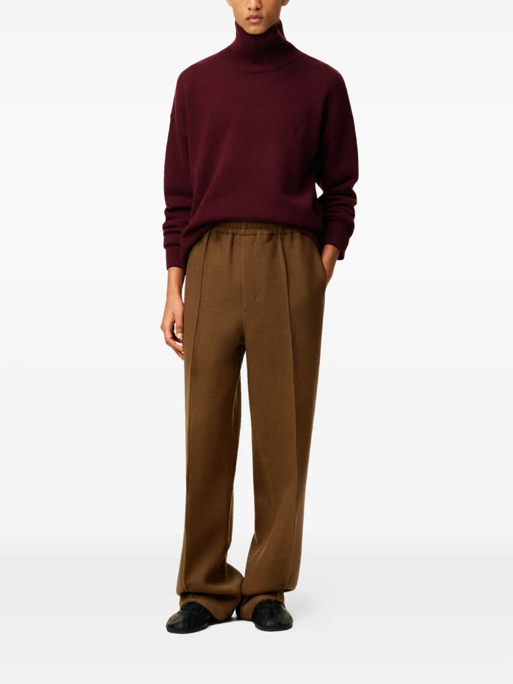 AMI Paris Elastische wollen broek Bruin