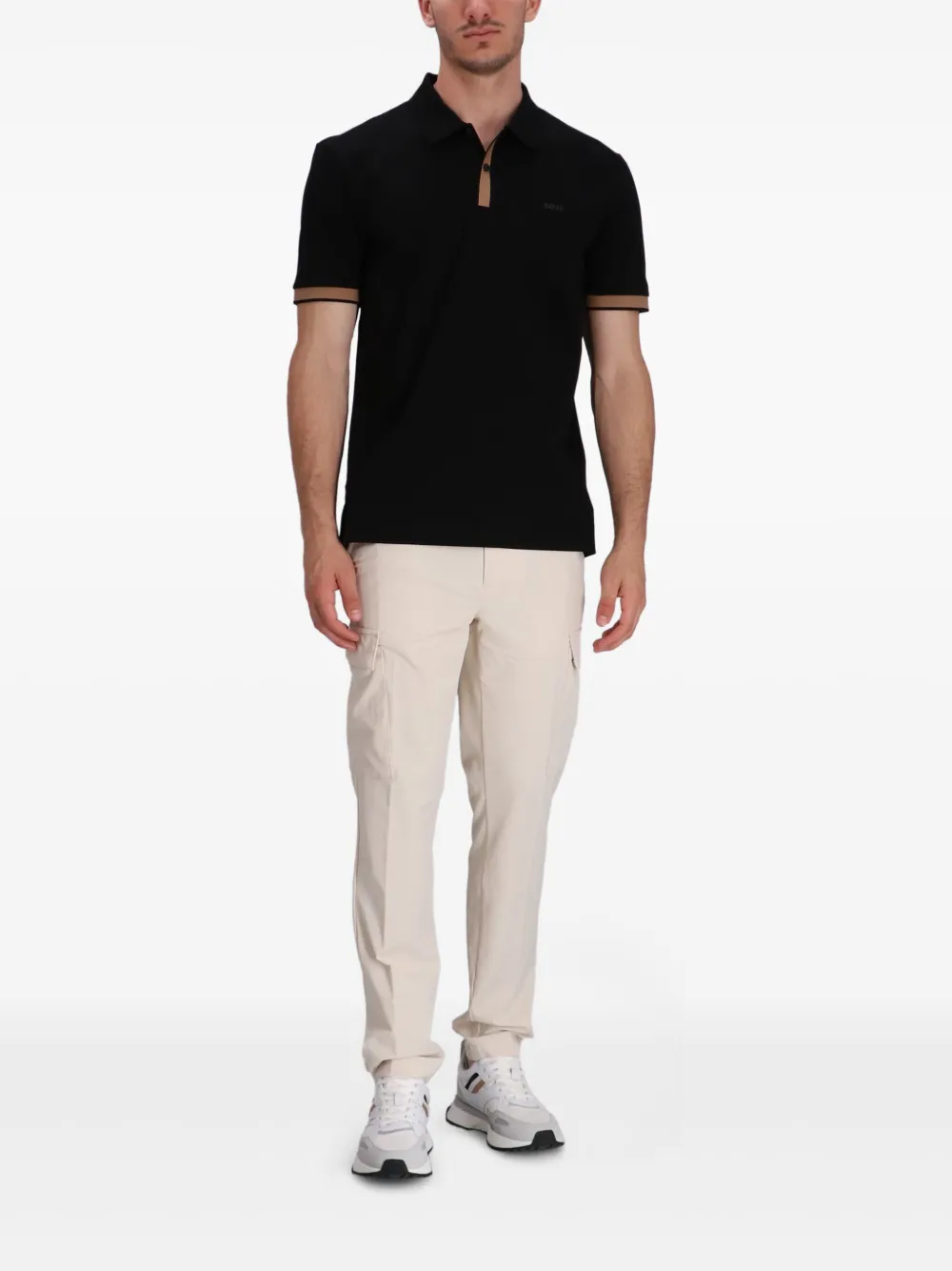 BOSS Poloshirt met contrasterende afwerking Zwart