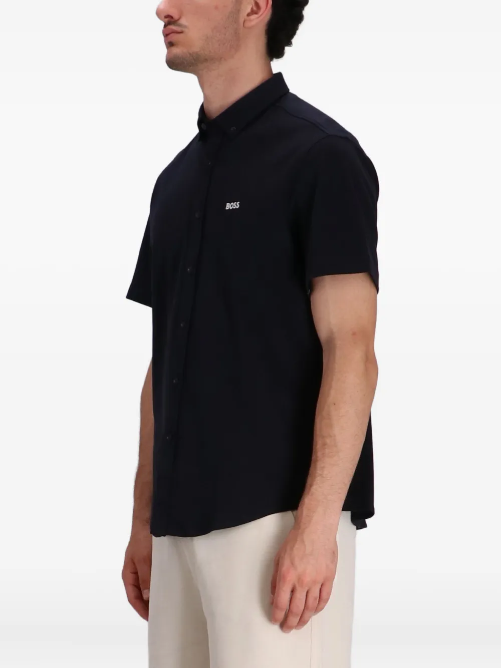 Hugo Boss Button-up Short-sleeved Shirt In Blue