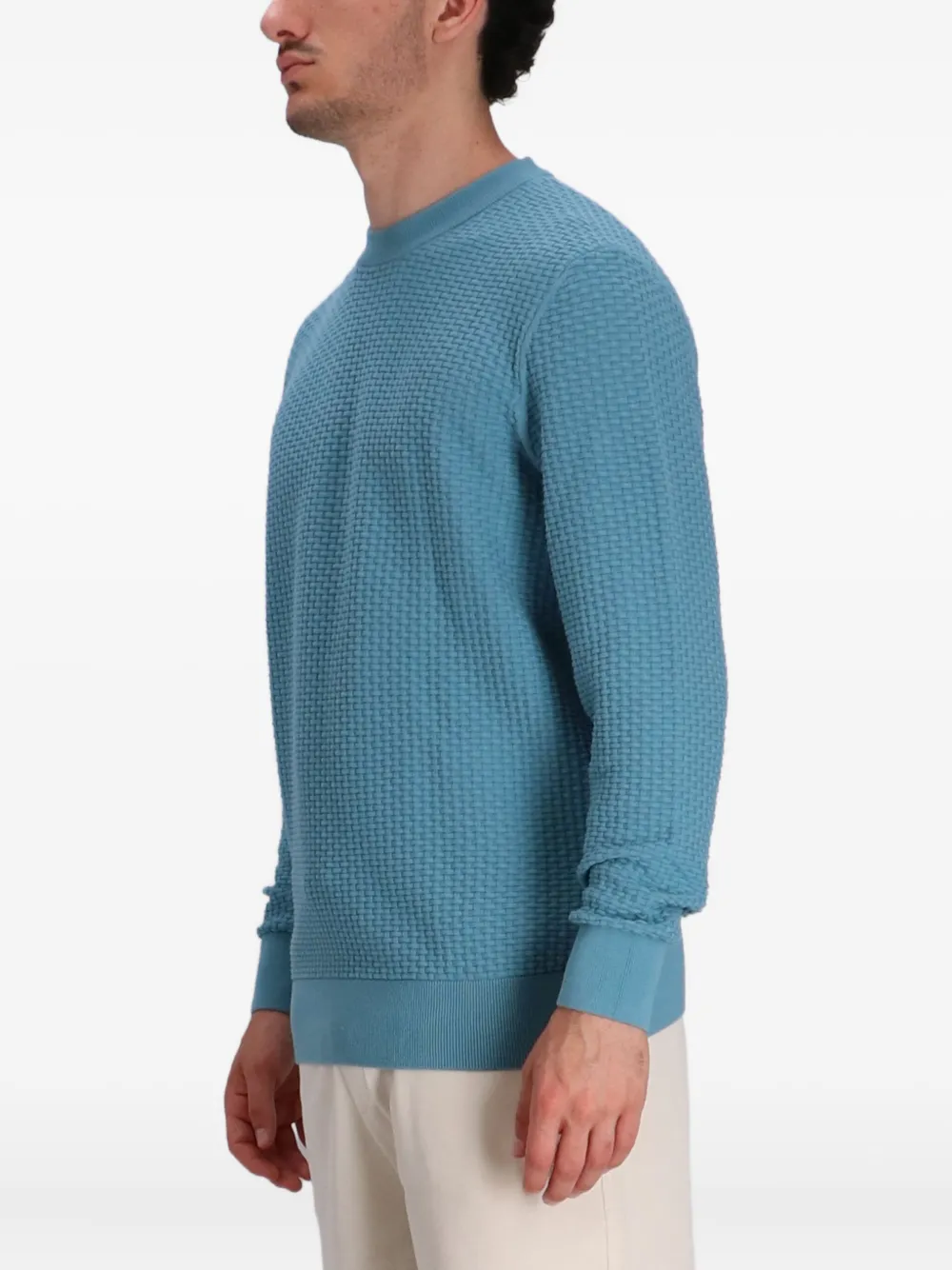 BOSS Katoenen trui met ronde hals Blauw