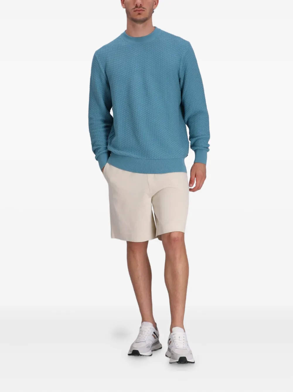 BOSS Katoenen trui met ronde hals Blauw