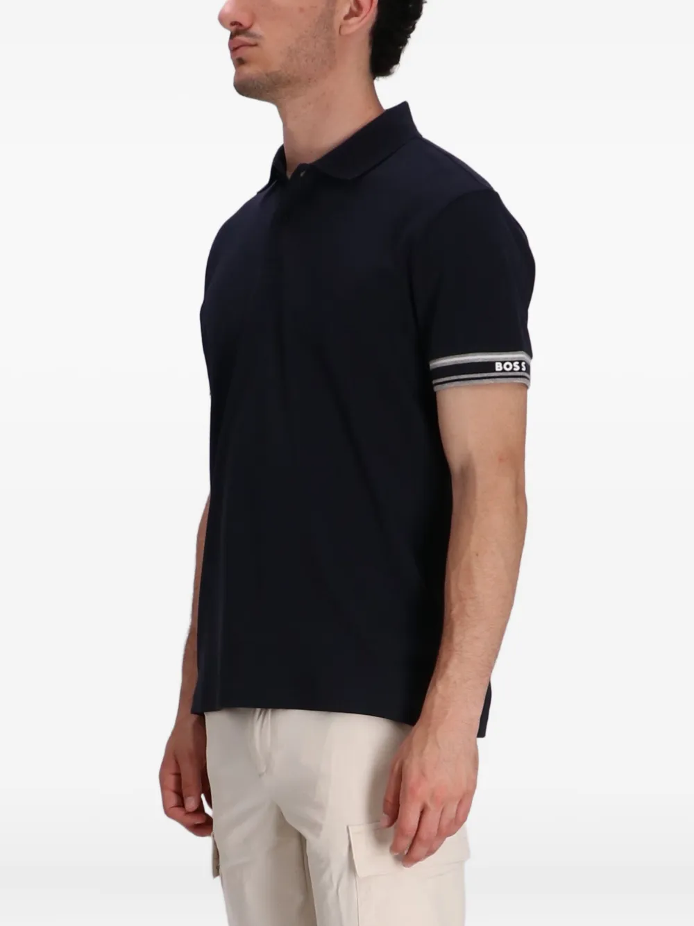 BOSS Poloshirt met contrasterende streep Blauw