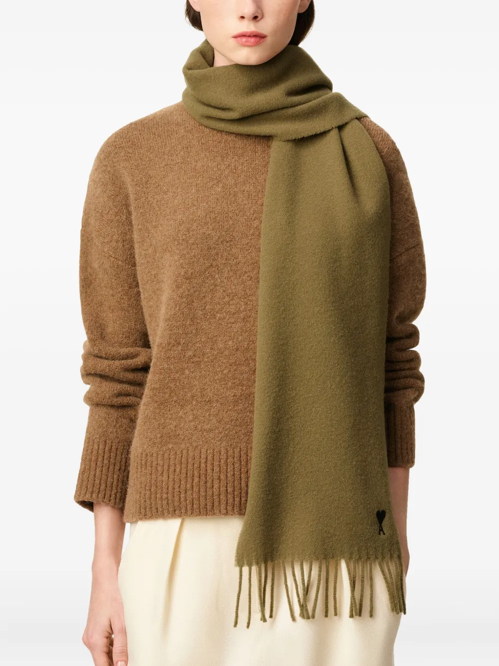 Ami Alexandre Mattiussi Ami De Coeur Embroidered Scarf In Brown