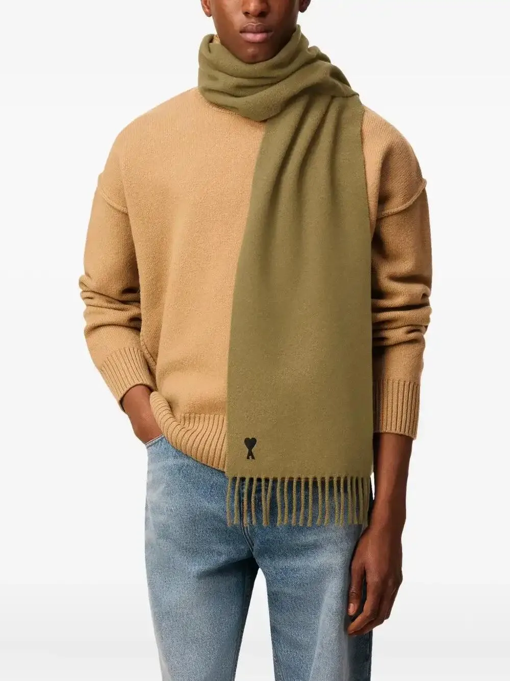 AMI Paris Ami De Coeur embroidered scarf - Verde