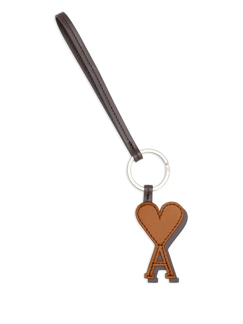 Ami Alexandre Mattiussi Leather Heart Keyring In Brown